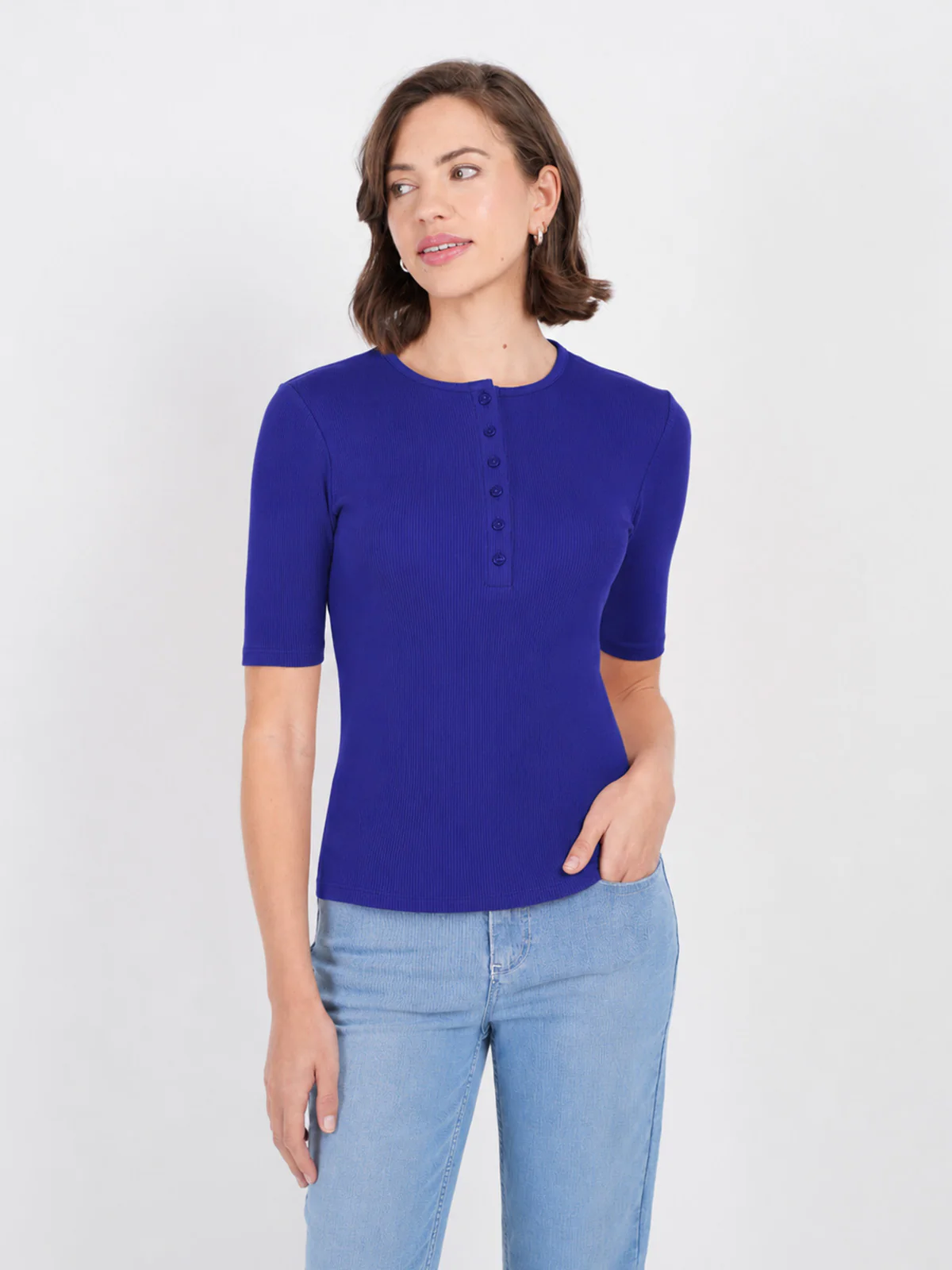 1/2 Sleeve Button Front Rib Top - Image 10