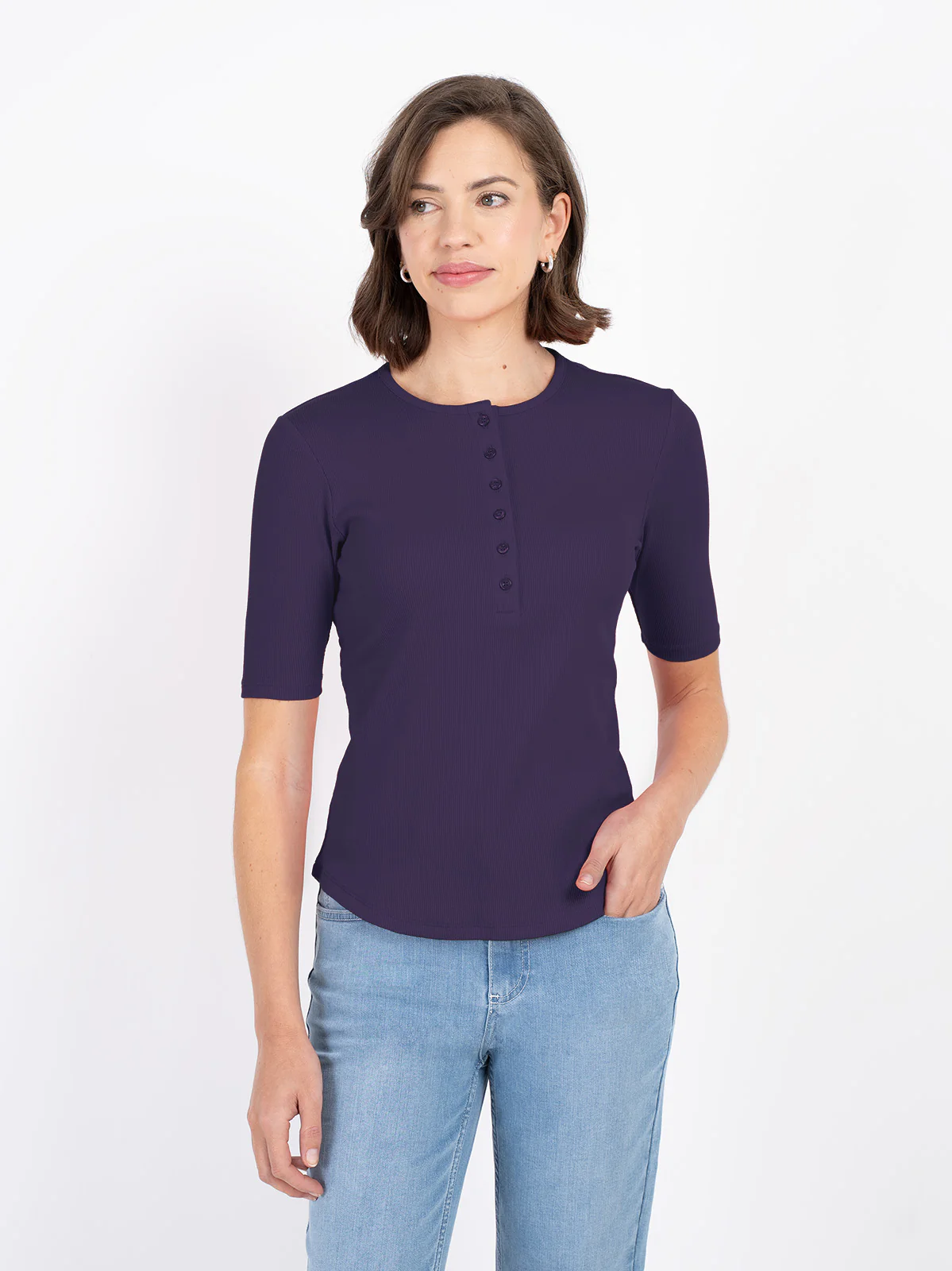 1/2 Sleeve Button Front Rib Top - Image 15