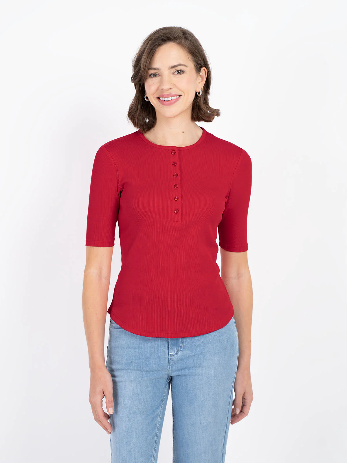 1/2 Sleeve Button Front Rib Top - Image 5