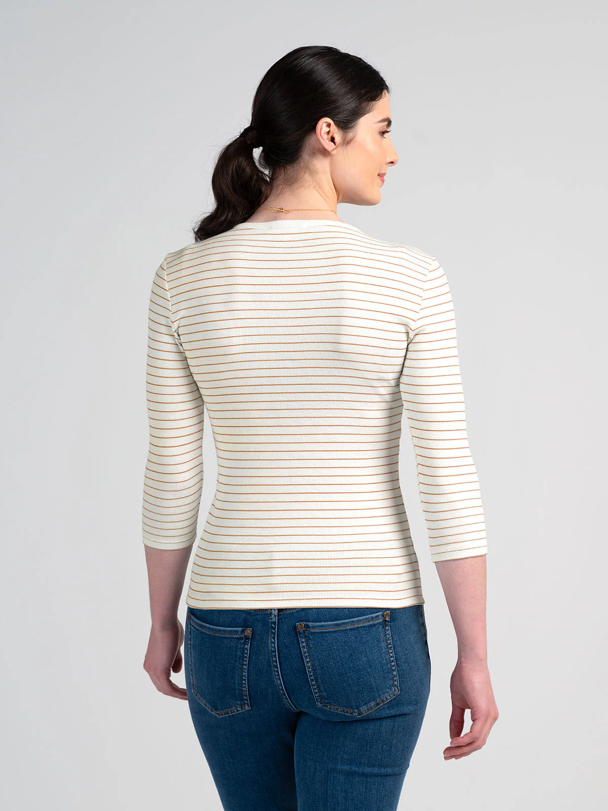 3/4 Sleeve Stripe Jersey Rib Tee - Image 3