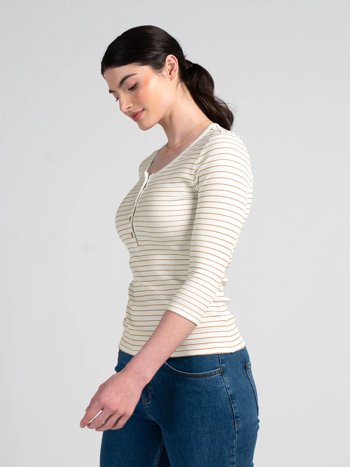 3/4 Sleeve Stripe Jersey Rib Tee - Image 4