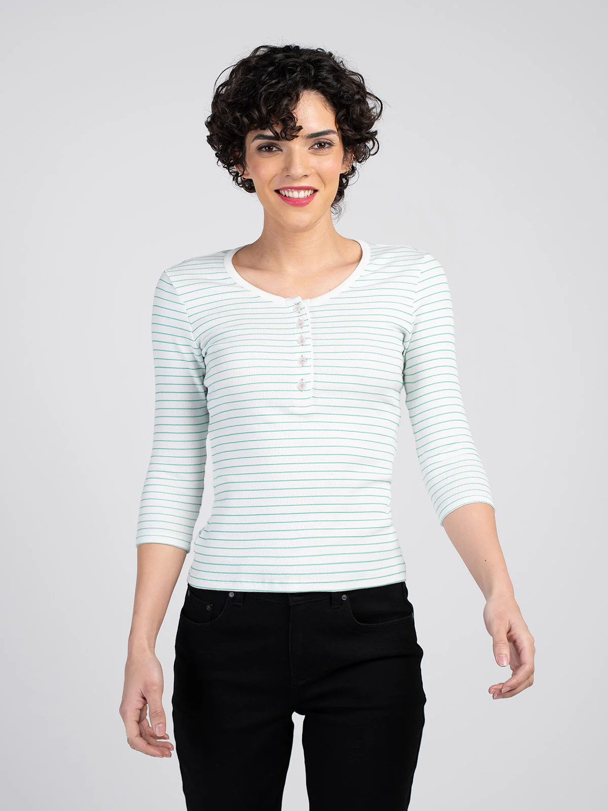 3/4 Sleeve Stripe Jersey Rib Tee - Image 6