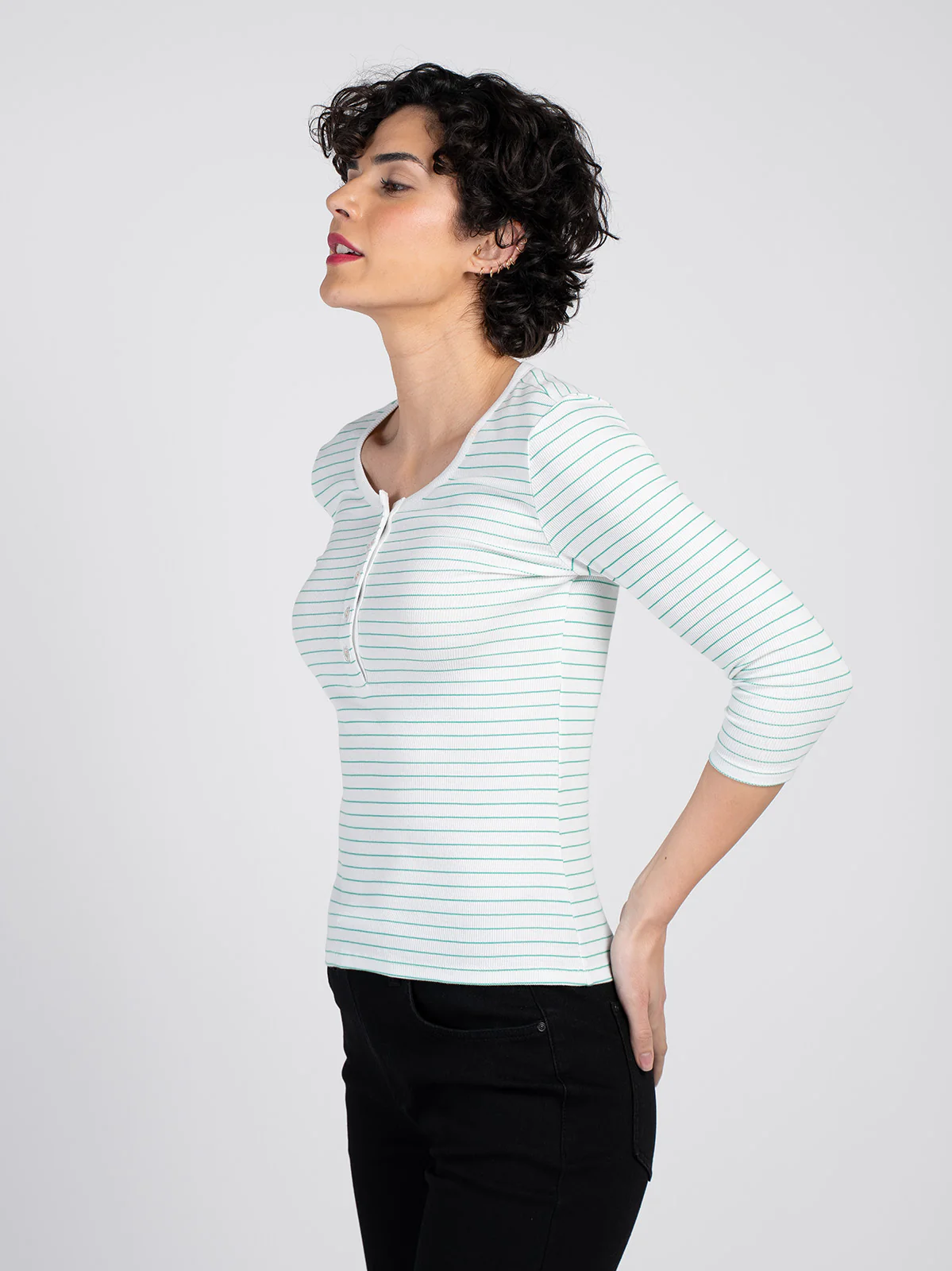 3/4 Sleeve Stripe Jersey Rib Tee - Image 8