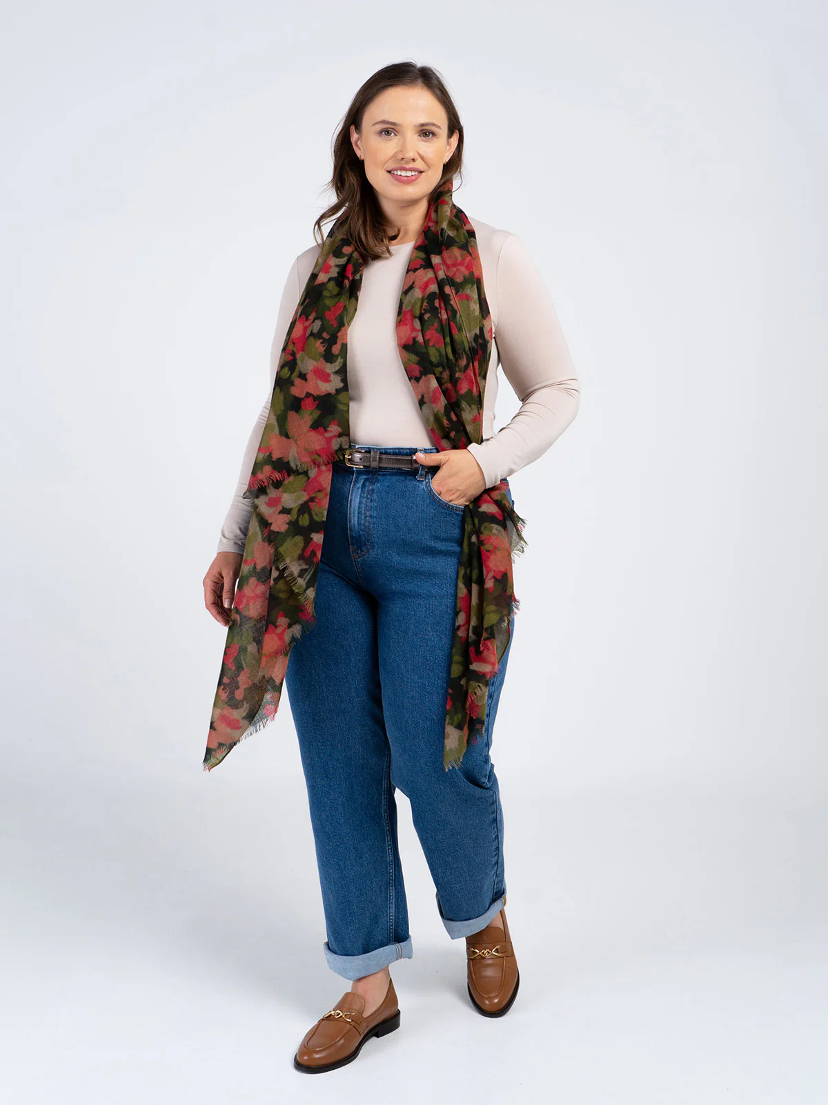 Brushed Floral Wool Scarf - Image 9