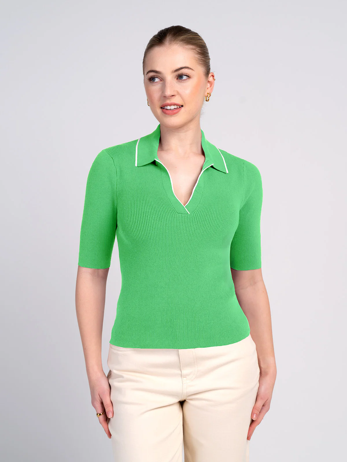 Collared 1/2 Sleeve Rib Top - Image 3