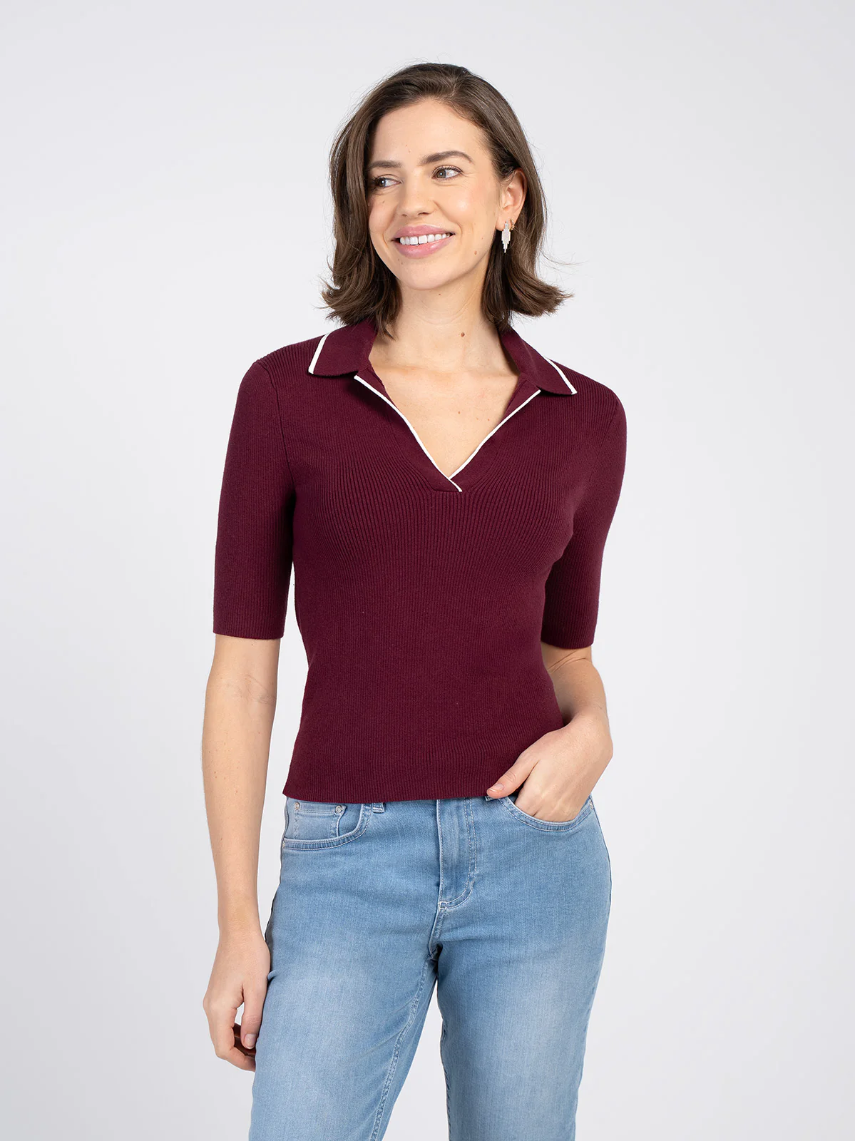 Collared 1/2 Sleeve Rib Top - Image 7