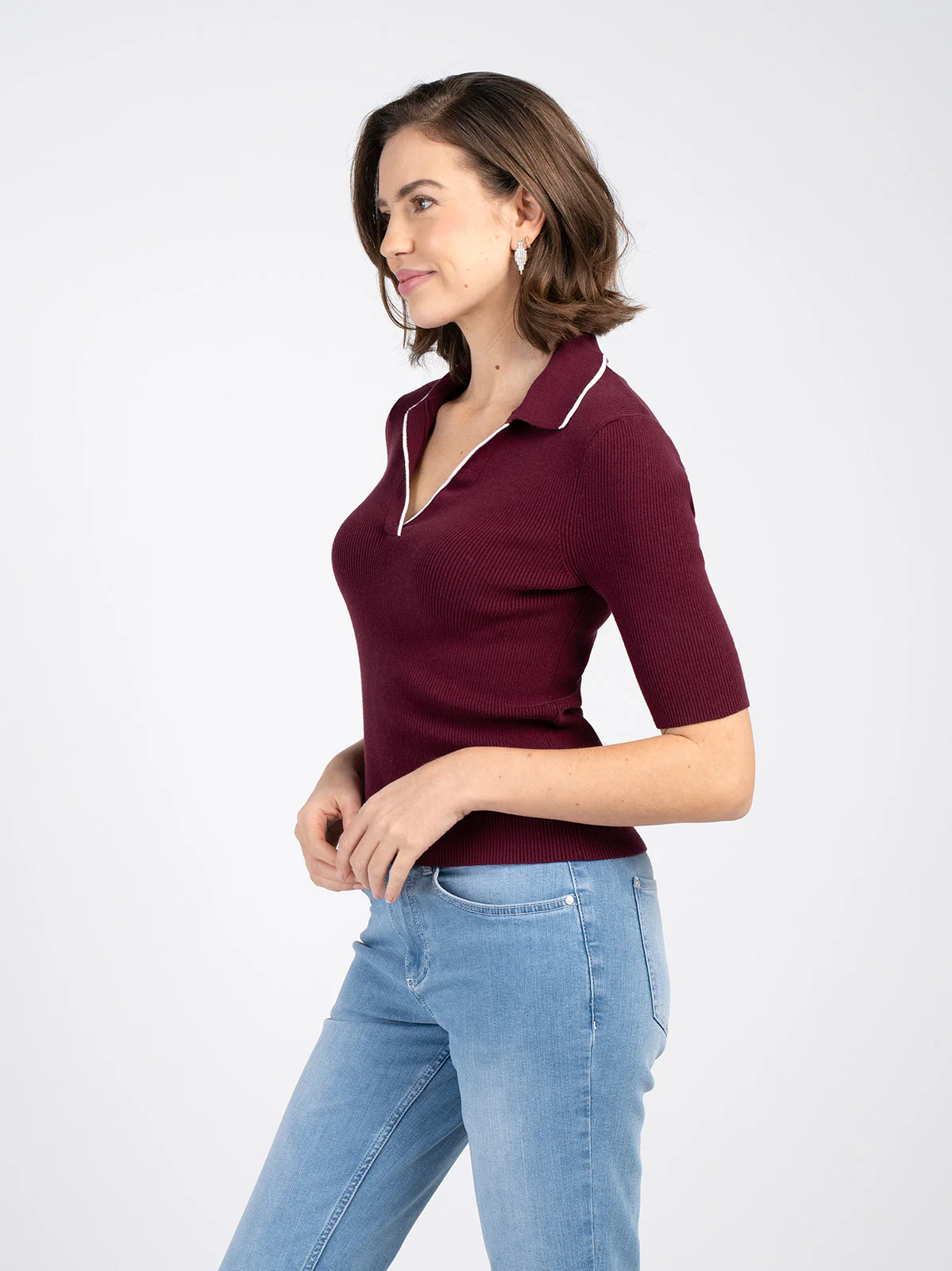 Collared 1/2 Sleeve Rib Top - Image 9