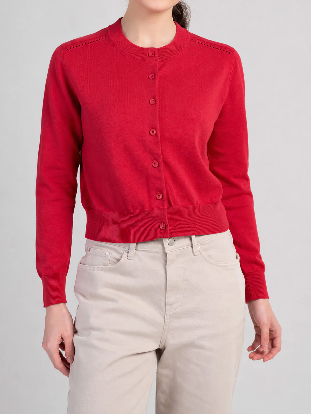 Crew Neck Cotton Cardigan - Image 32