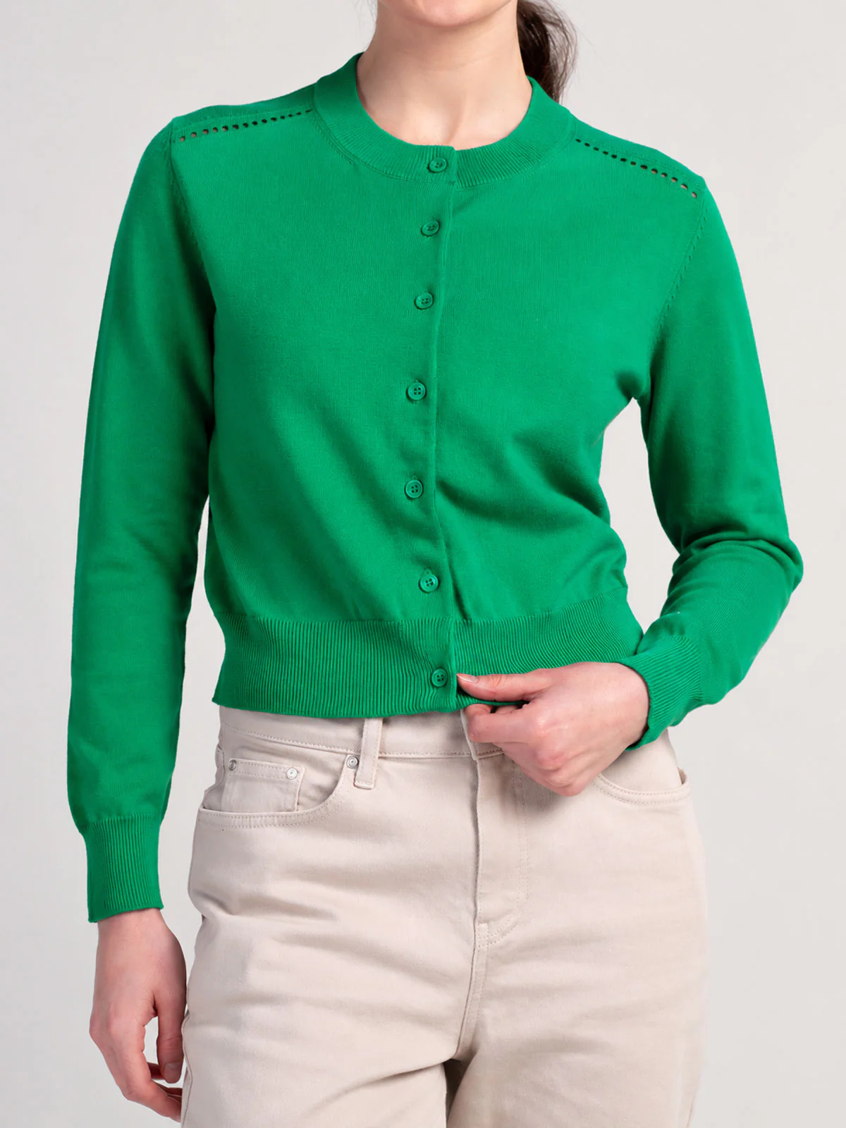 Crew Neck Cotton Cardigan - Image 7