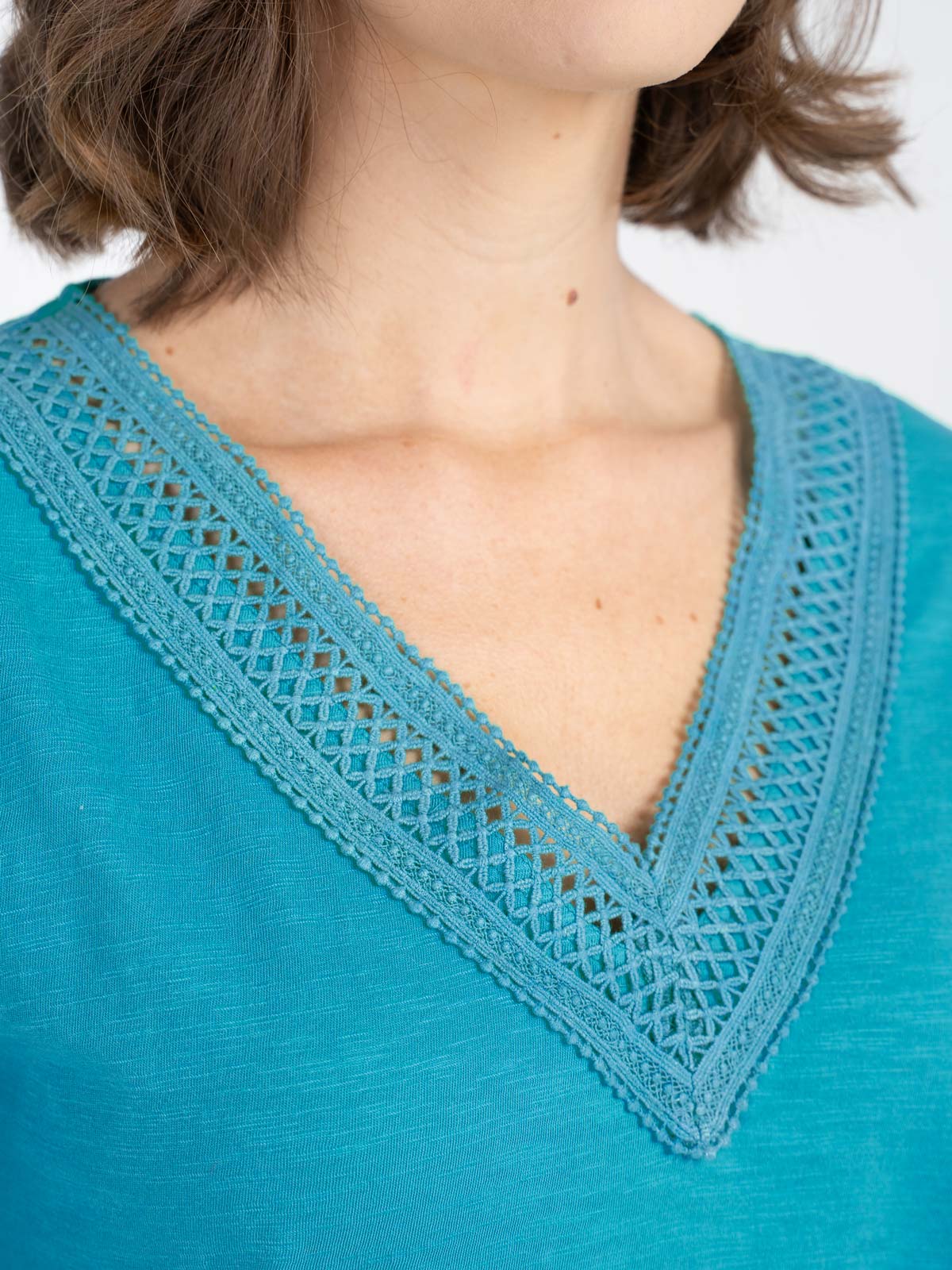 Crochet Trim Jersey Slub Top - Image 13