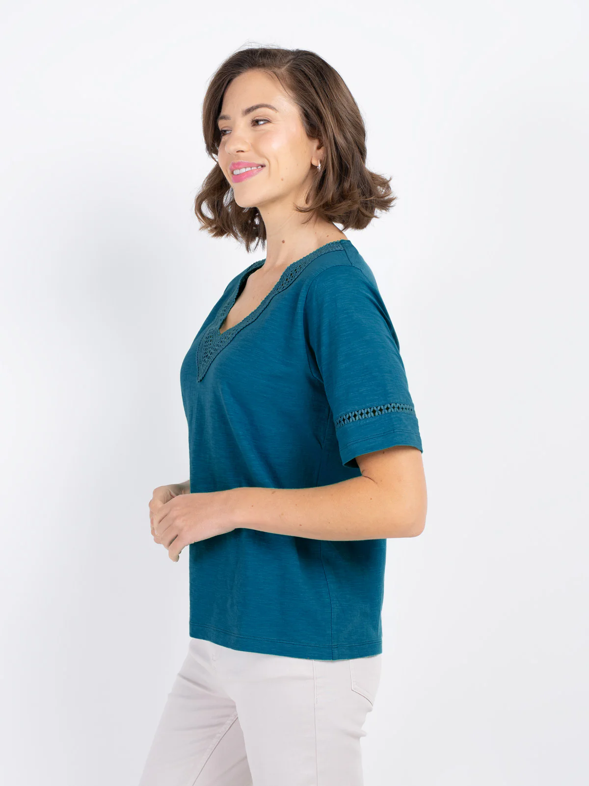 Crochet Trim Jersey Slub Top - Image 17