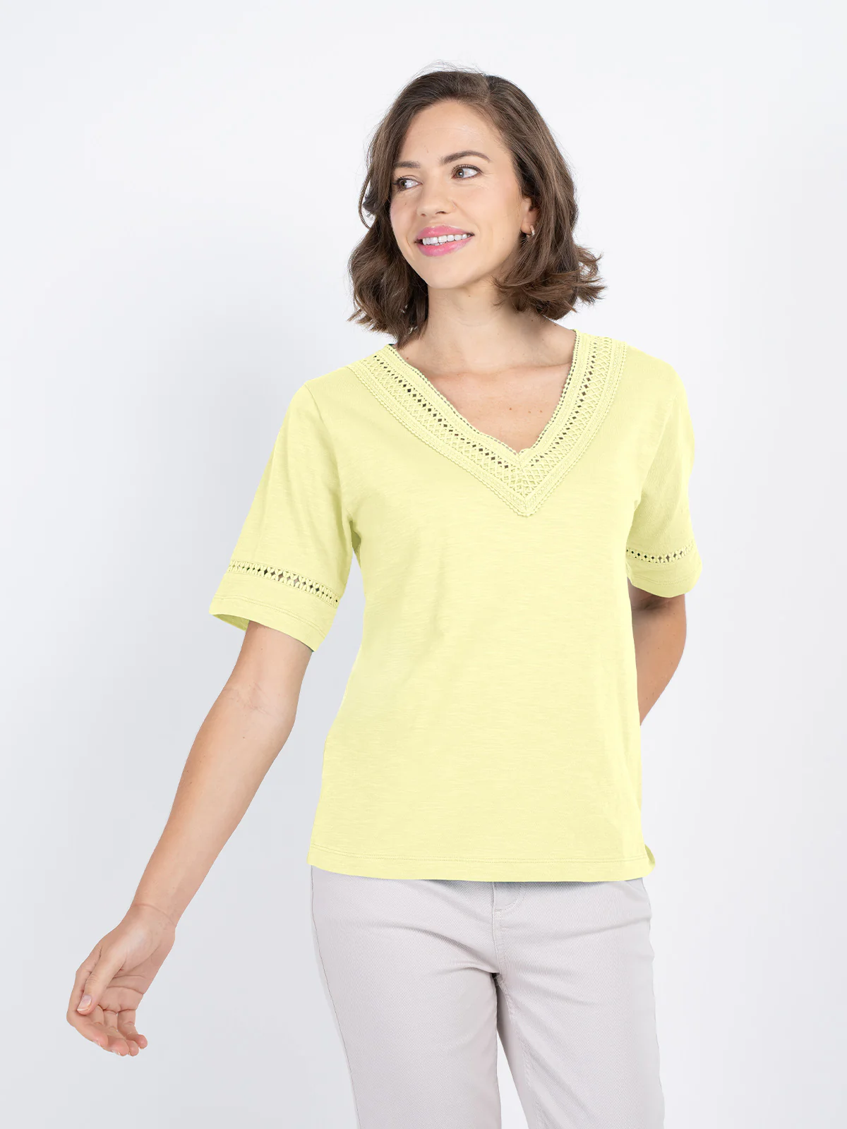 Crochet Trim Jersey Slub Top - Image 23