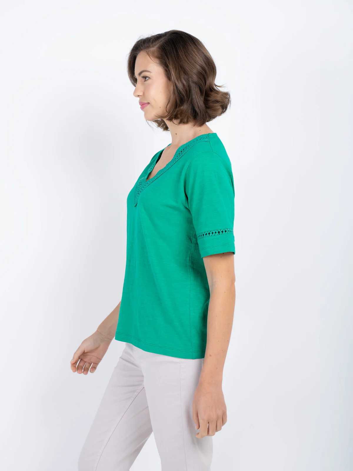 Crochet Trim Jersey Slub Top - Image 7