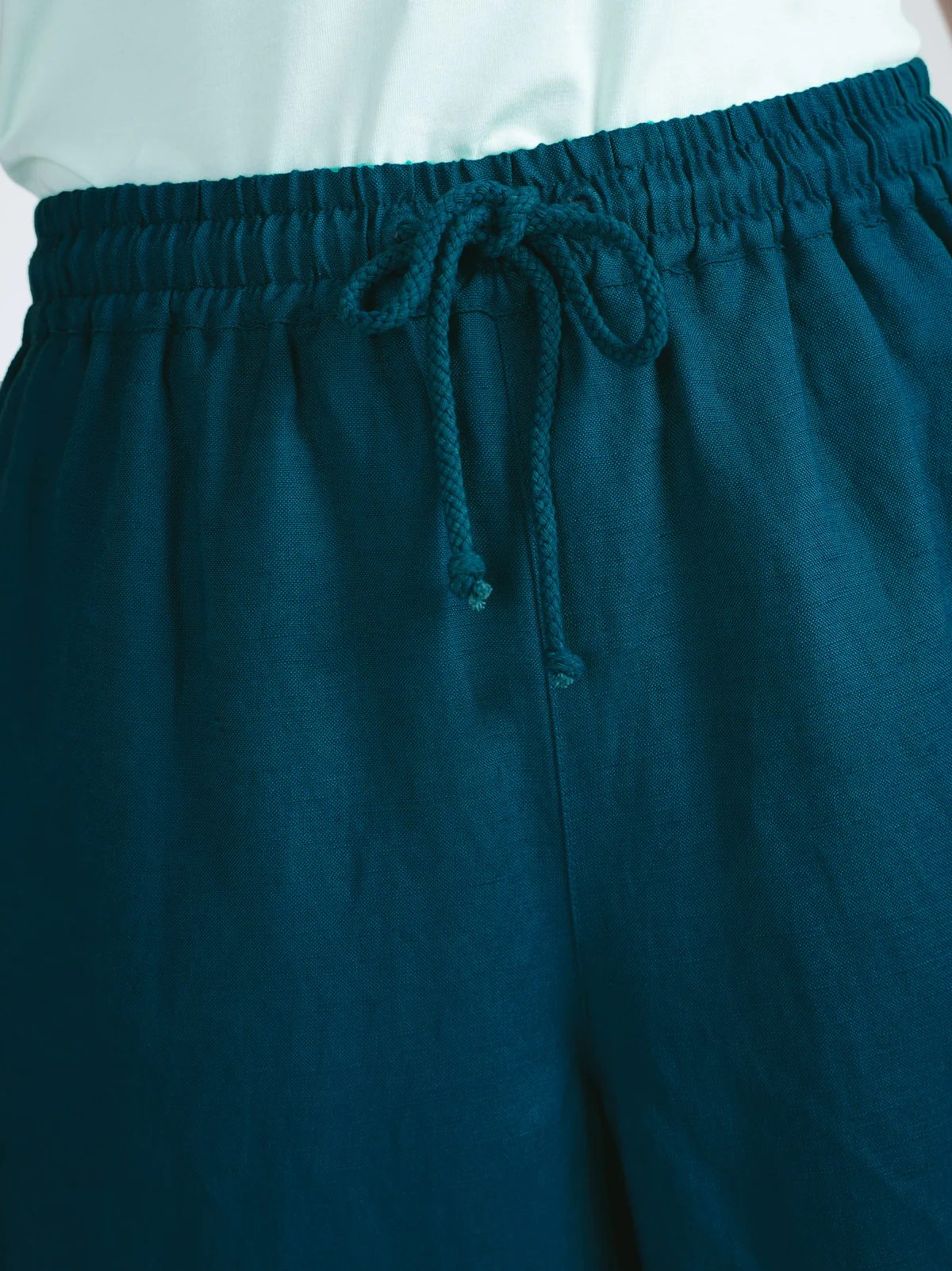 Cropped Wide Leg Linen Trousers - Image 4