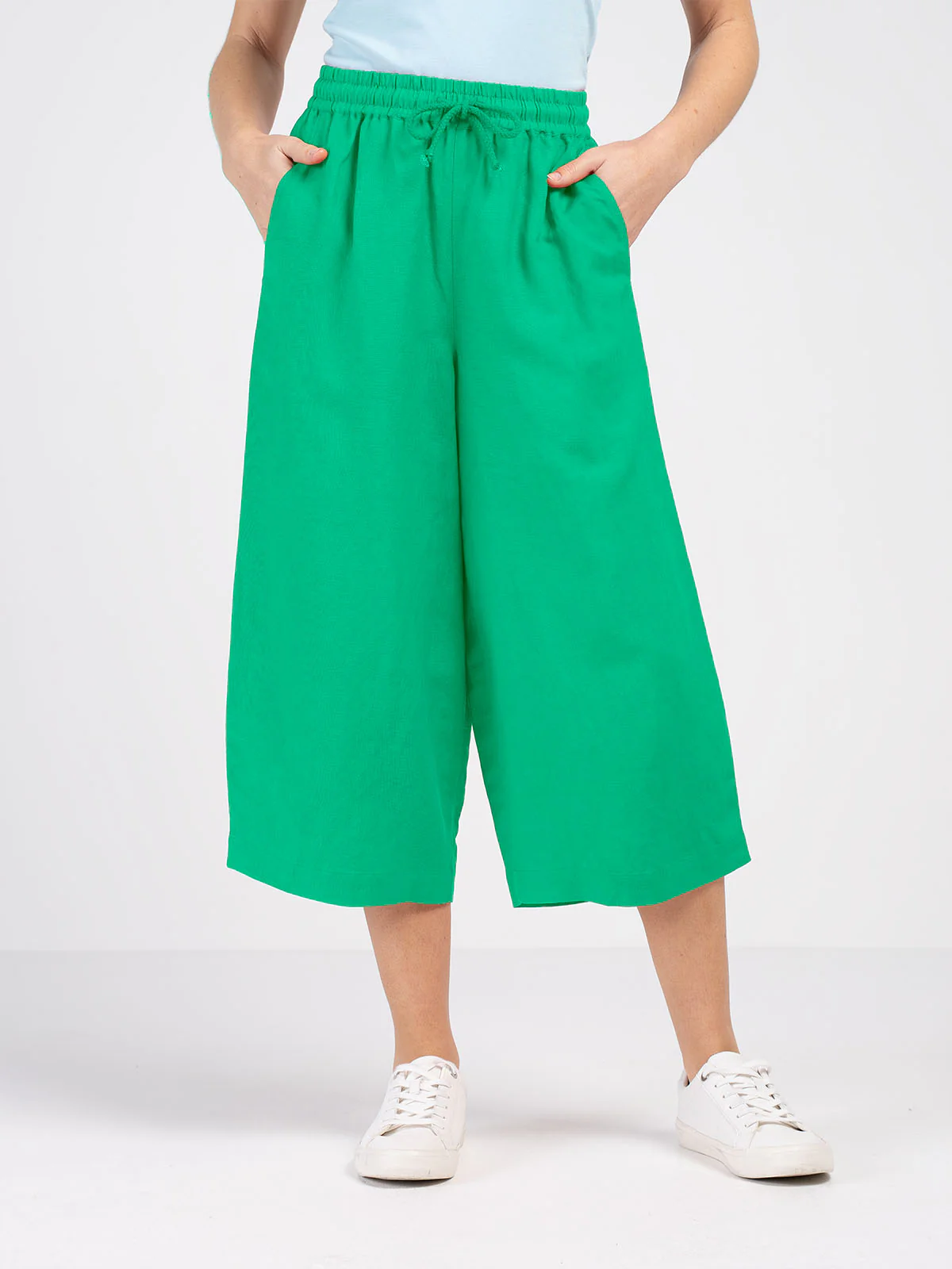 Cropped Wide Leg Linen Trousers - Image 7