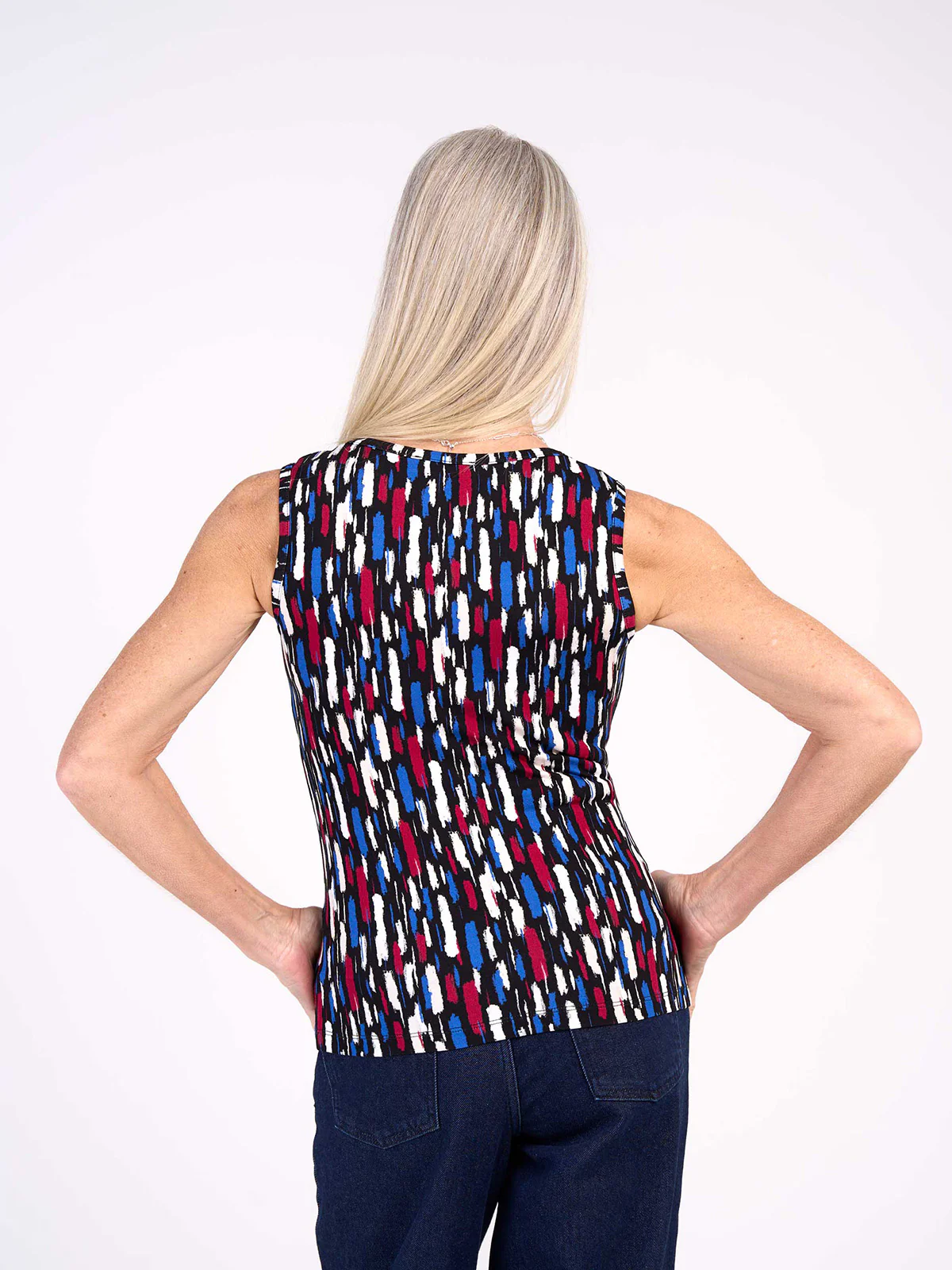 Dash Print Sleeveless V Neck Top - Image 13