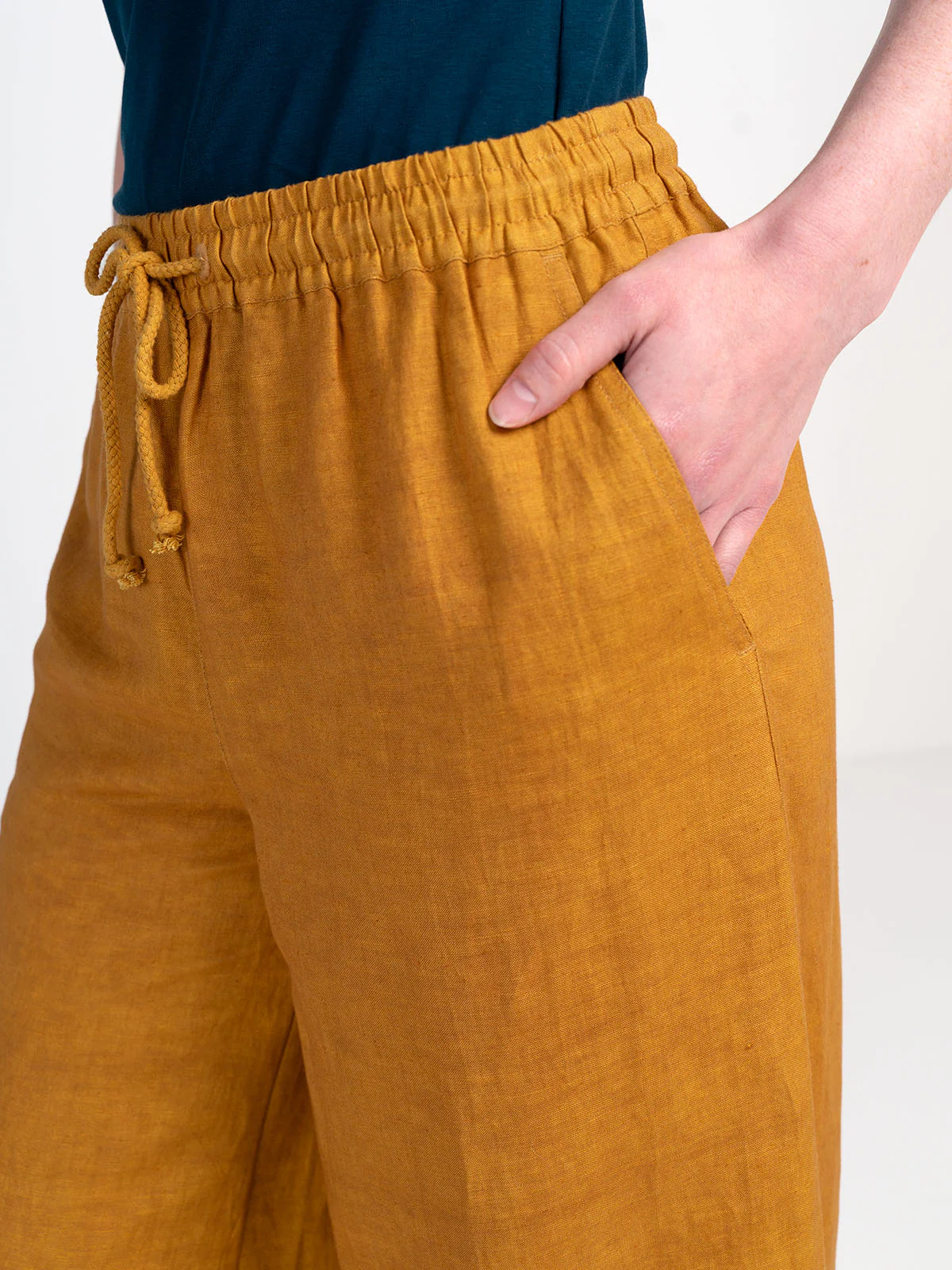 Drawstring Wide Leg Linen Trousers - Image 11