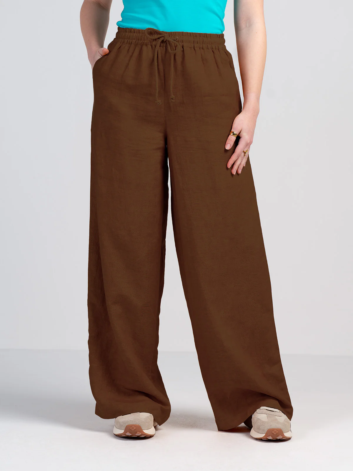 Drawstring Wide Leg Linen Trousers - Image 13