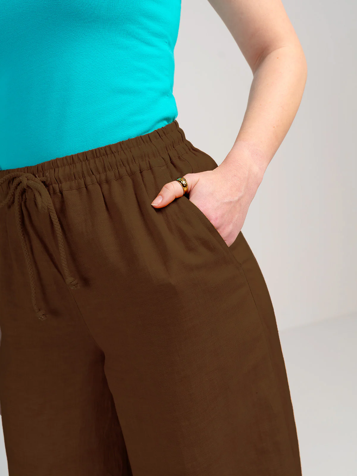 Drawstring Wide Leg Linen Trousers - Image 16
