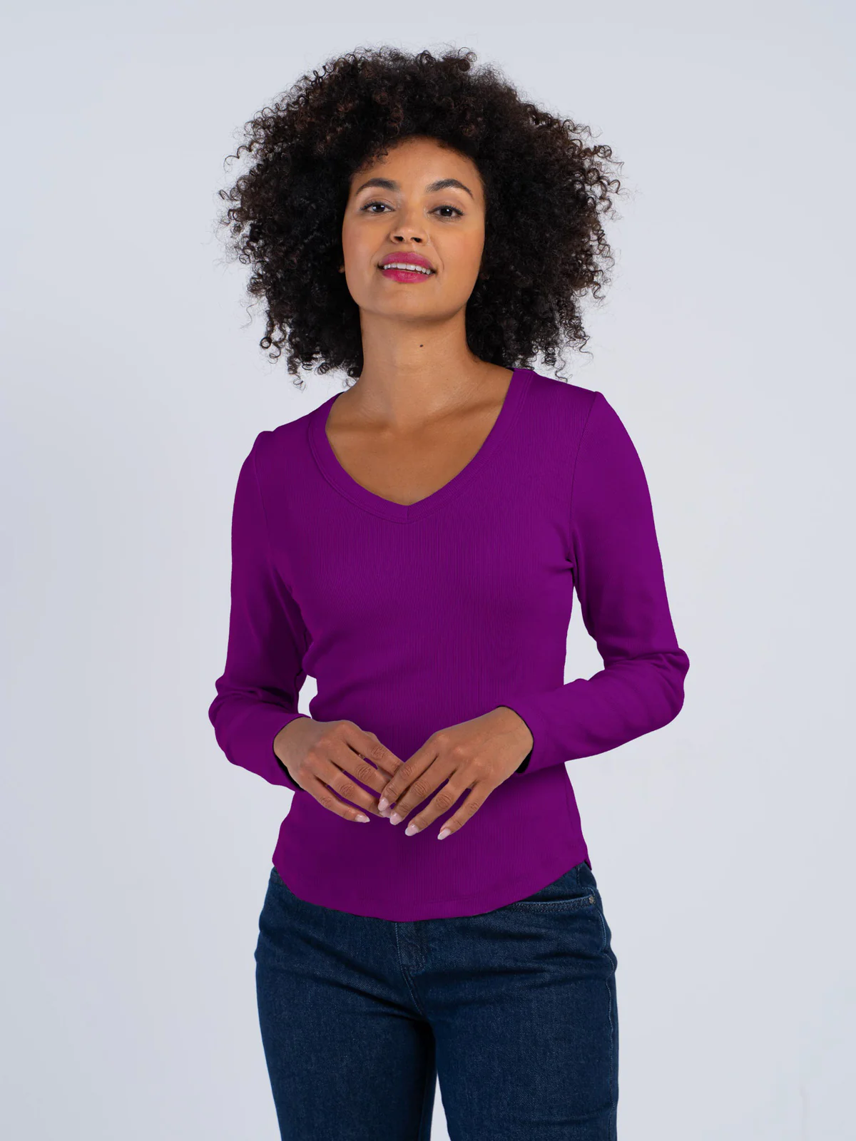 Long Sleeve Cotton Rib V