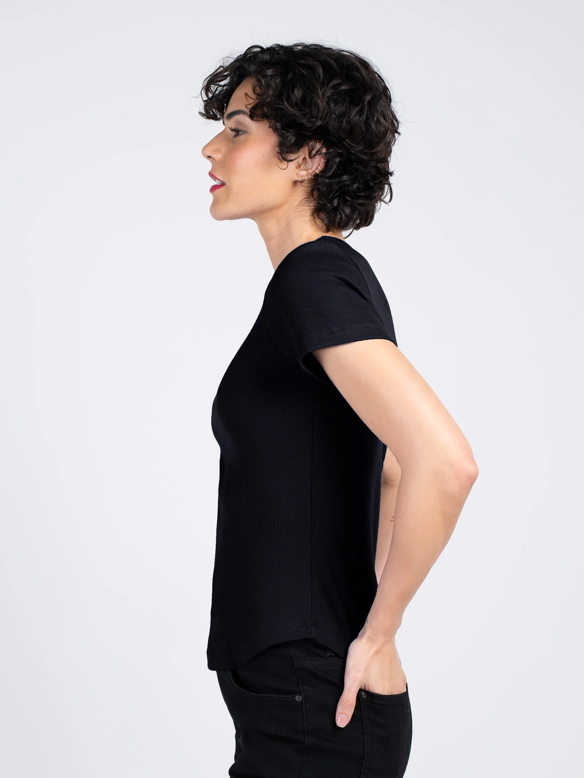Short Sleeve Crew Neck Rib Tee - Image 3
