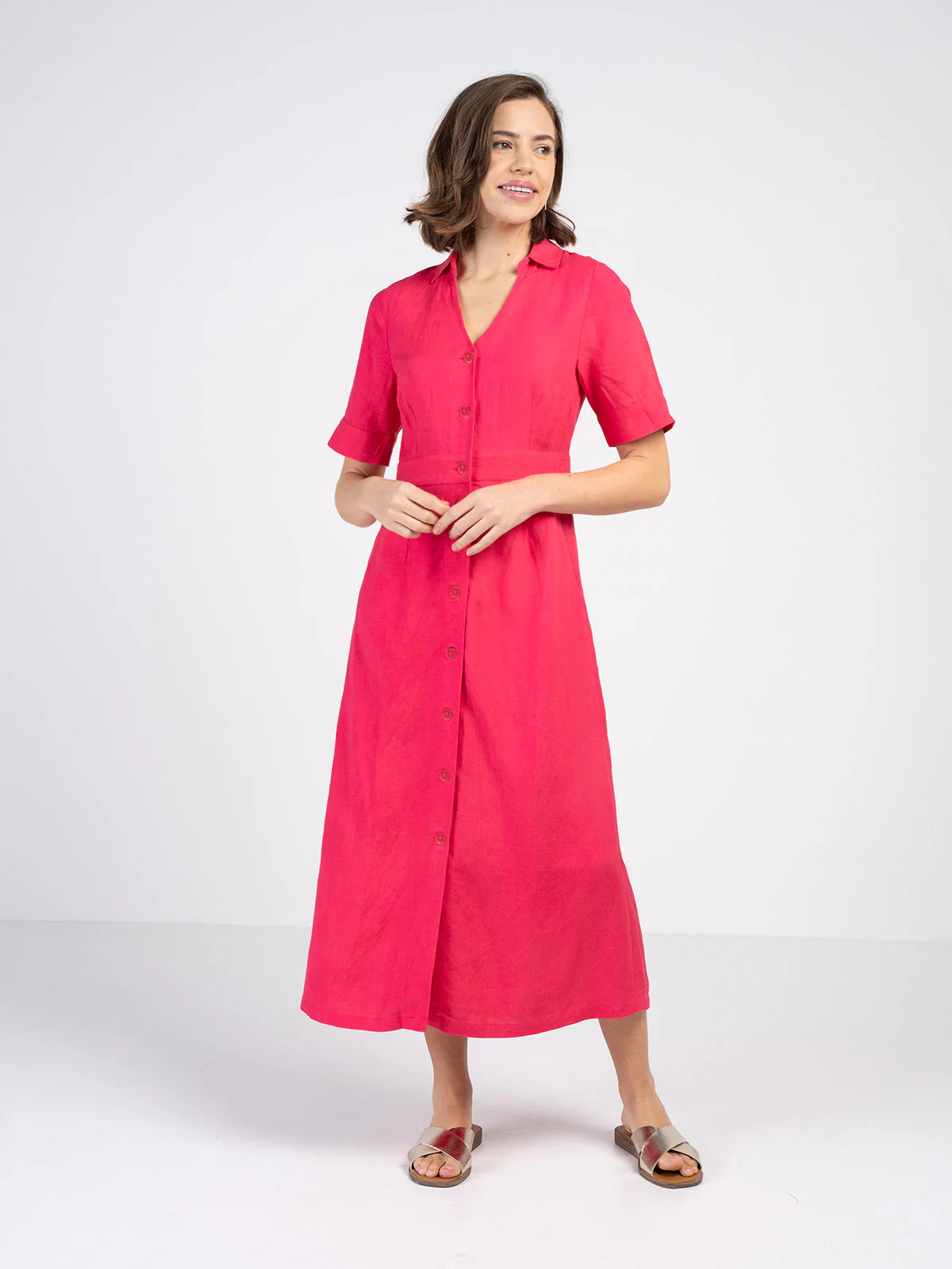 Short Sleeve Linen Shirt Dress - Image 12
