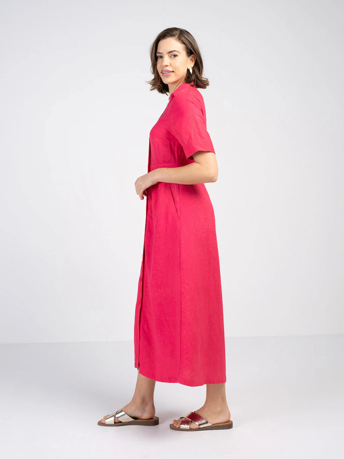 Short Sleeve Linen Shirt Dress - Image 14