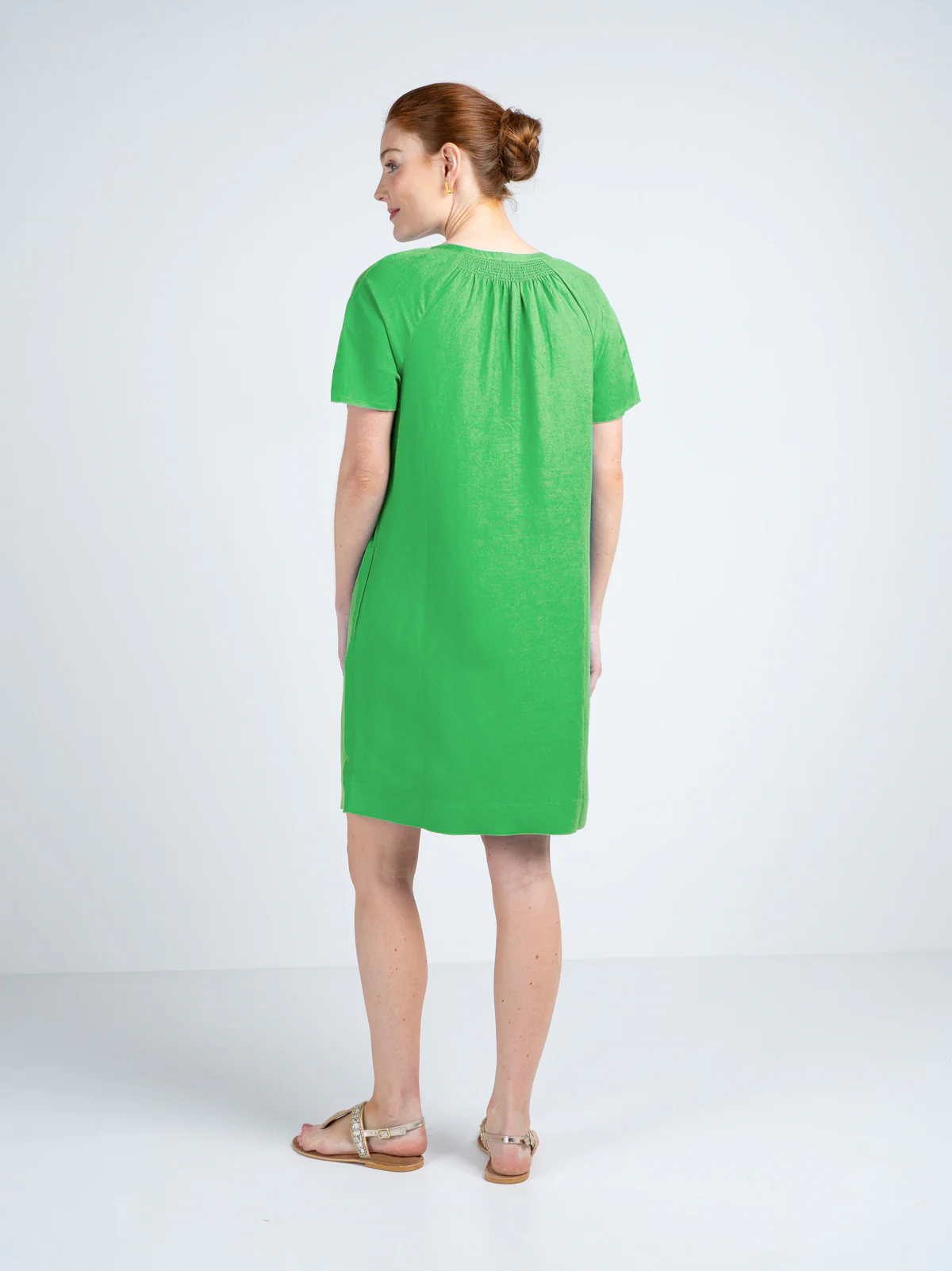 Short Sleeve Linen V Neck Dress - Image 15