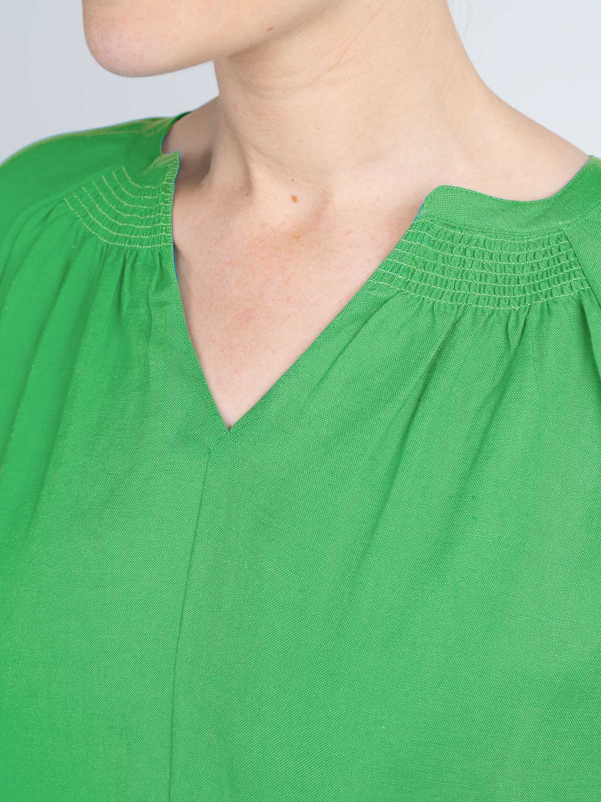 Short Sleeve Linen V Neck Dress - Image 16
