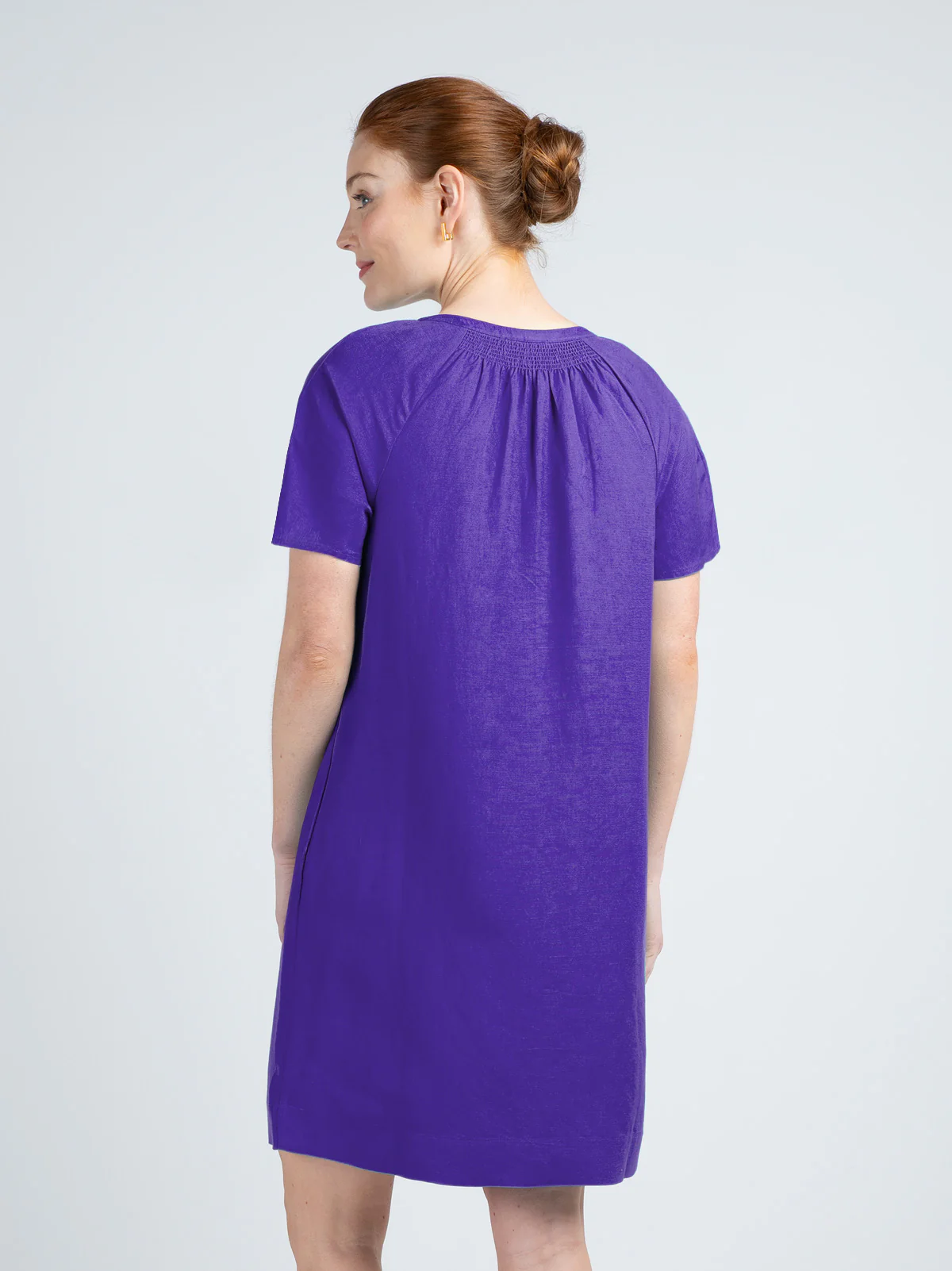 Short Sleeve Linen V Neck Dress - Image 9
