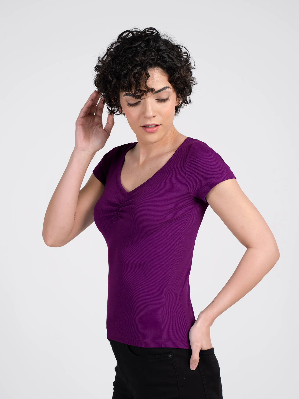 Sweet V Neck Rib Tee - Image 3