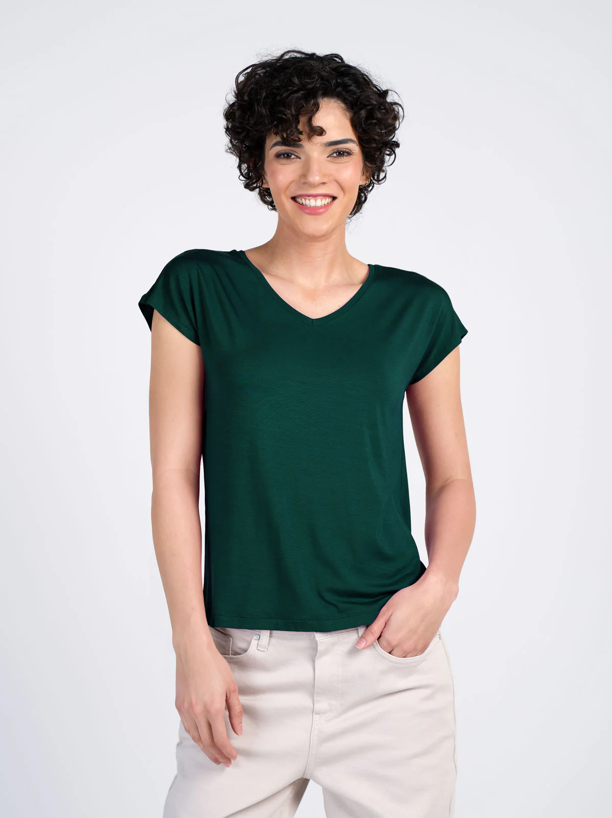 V Neck Short Sleeve Modal Top - Image 10