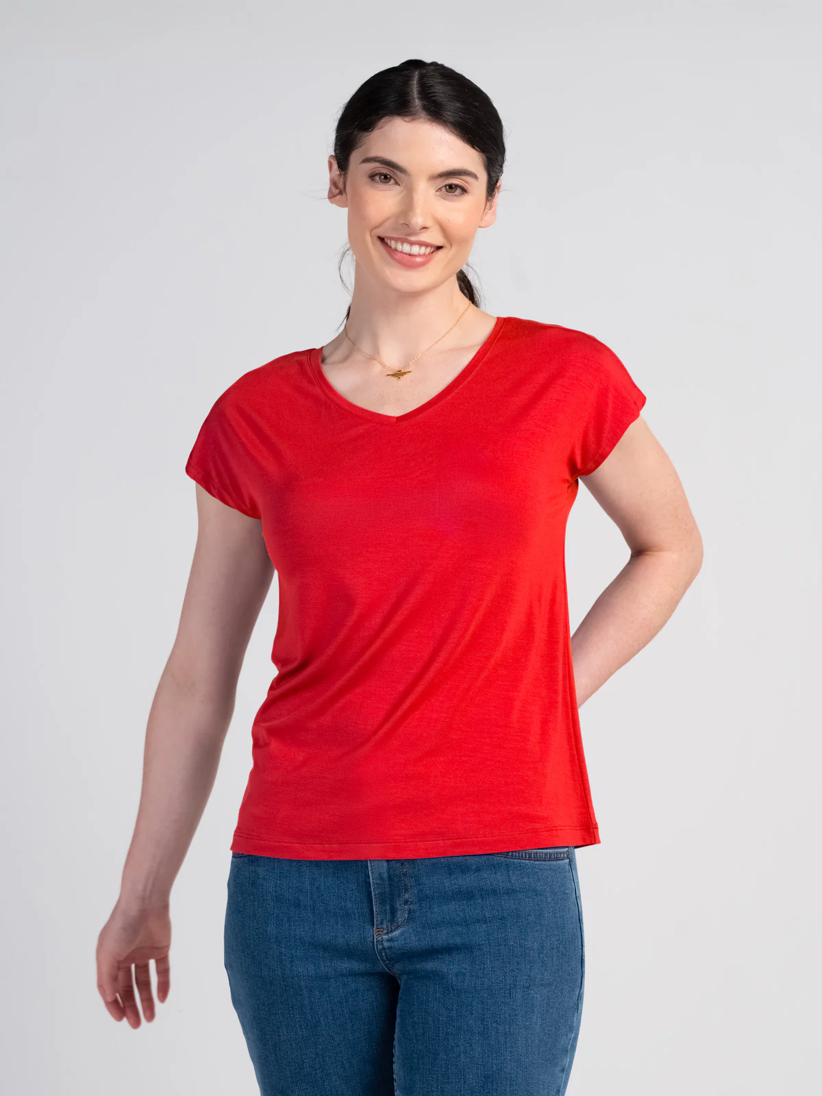V Neck Short Sleeve Modal Top - Image 14