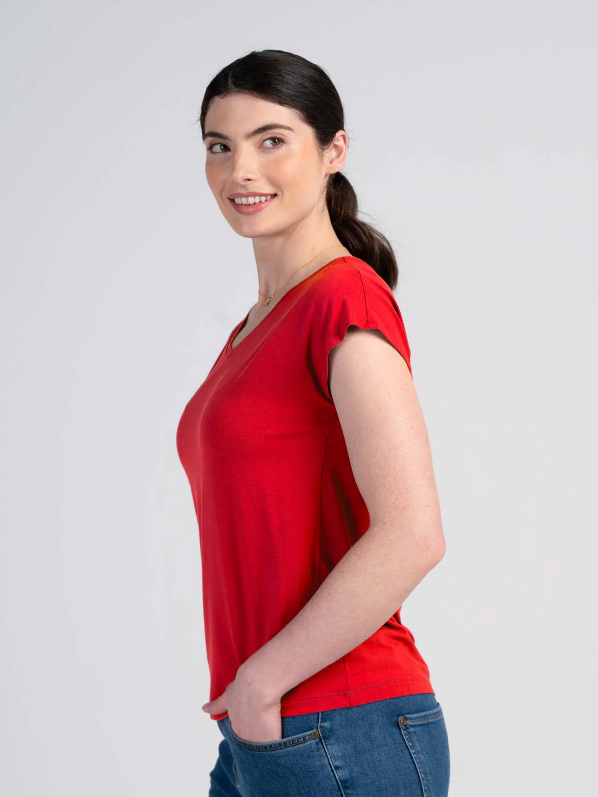 V Neck Short Sleeve Modal Top - Image 15