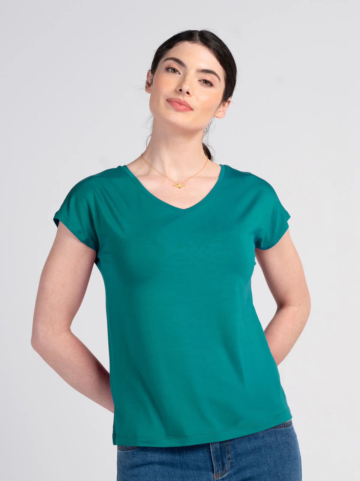 V Neck Short Sleeve Modal Top - Image 18
