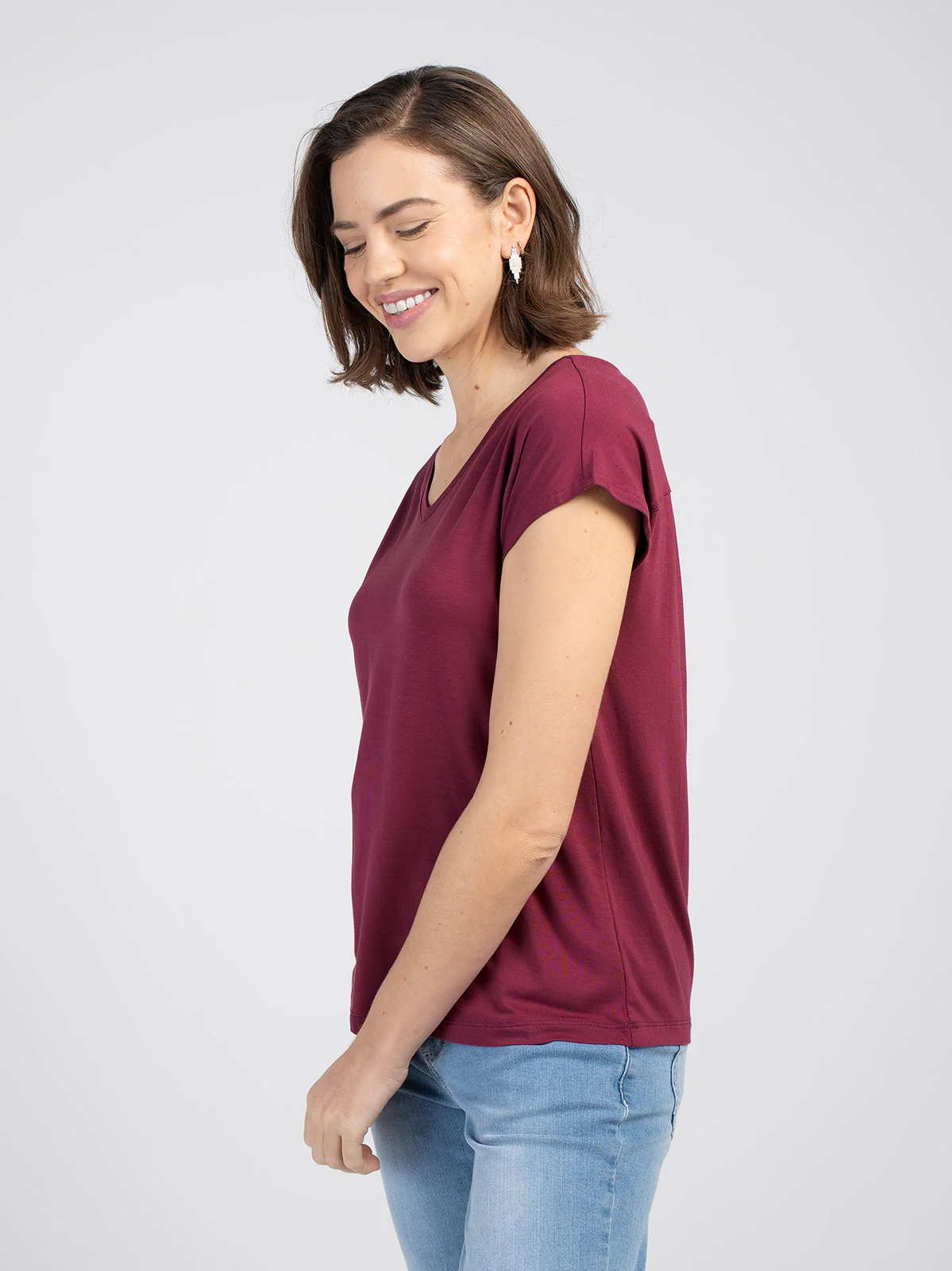V Neck Short Sleeve Modal Top - Image 3